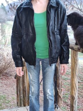 Men's Black Leather Bomber Jacket - Timeless Casual Layer